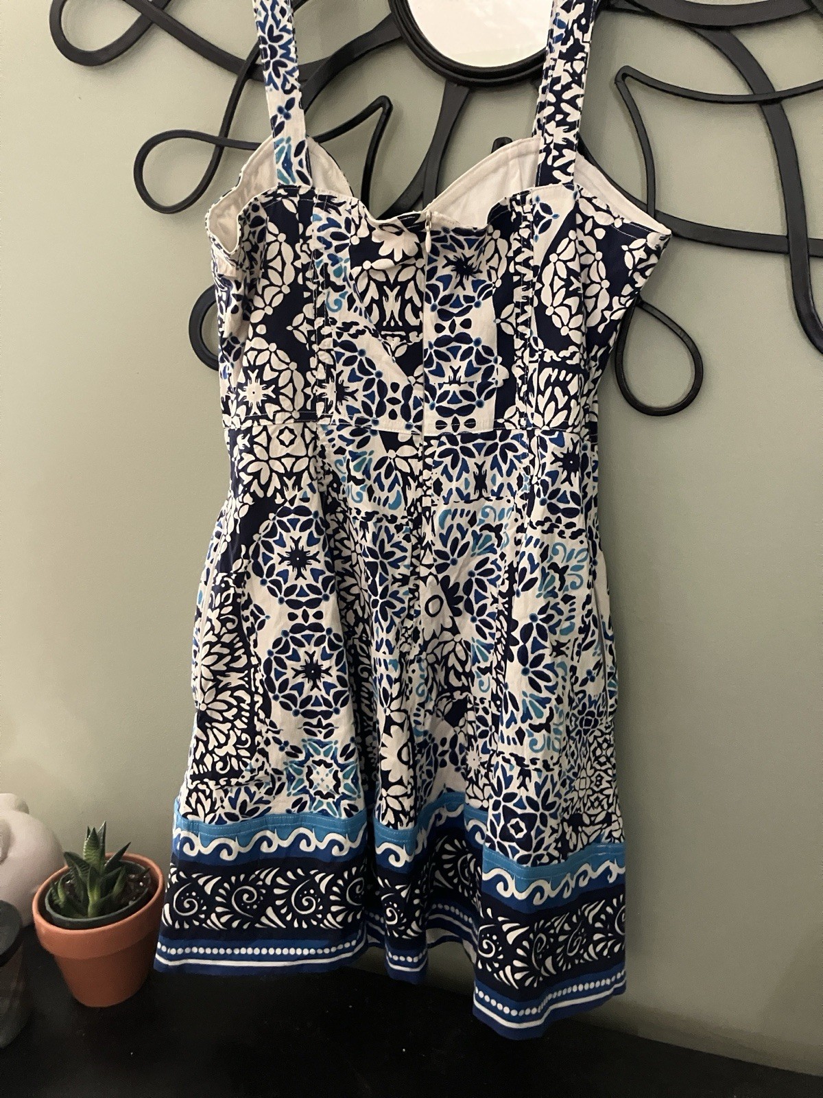 Avec Les Filles Blue/White Floral Sweetheart Fit & Flare Strappy Dress 6
