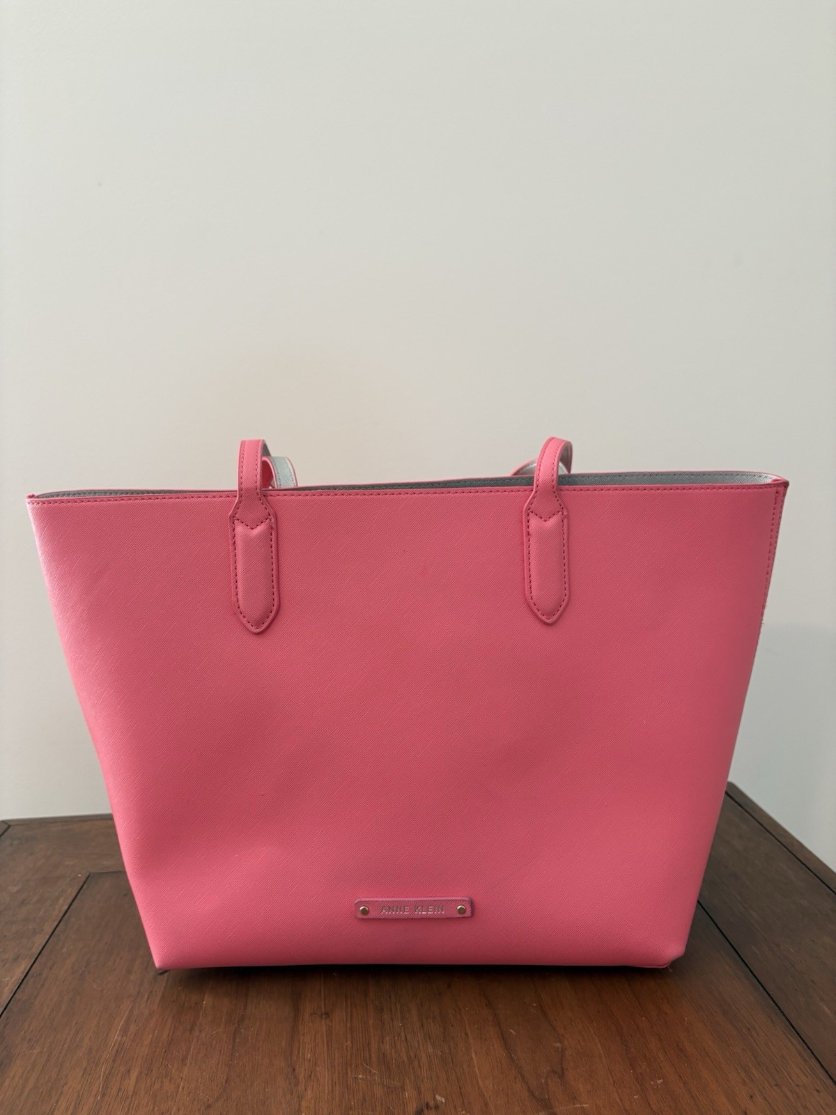 Anne Klein Large Pink Tote Bag w/ Silver Chain Strap Pocketbook Pouch