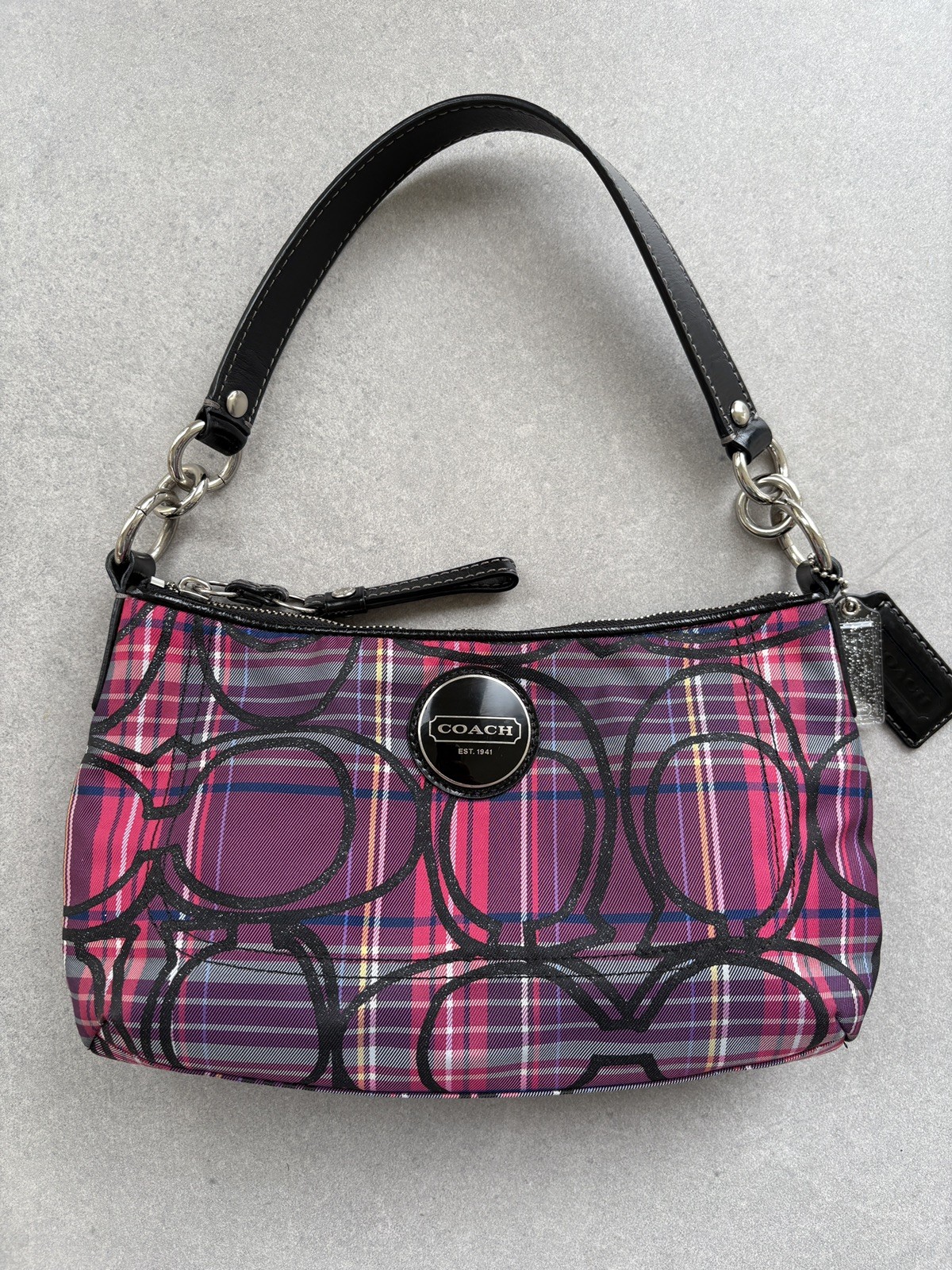 Vintage COACH Poppy Tartan Plaid Handbag Pink Black Vintage Authentic Y2K