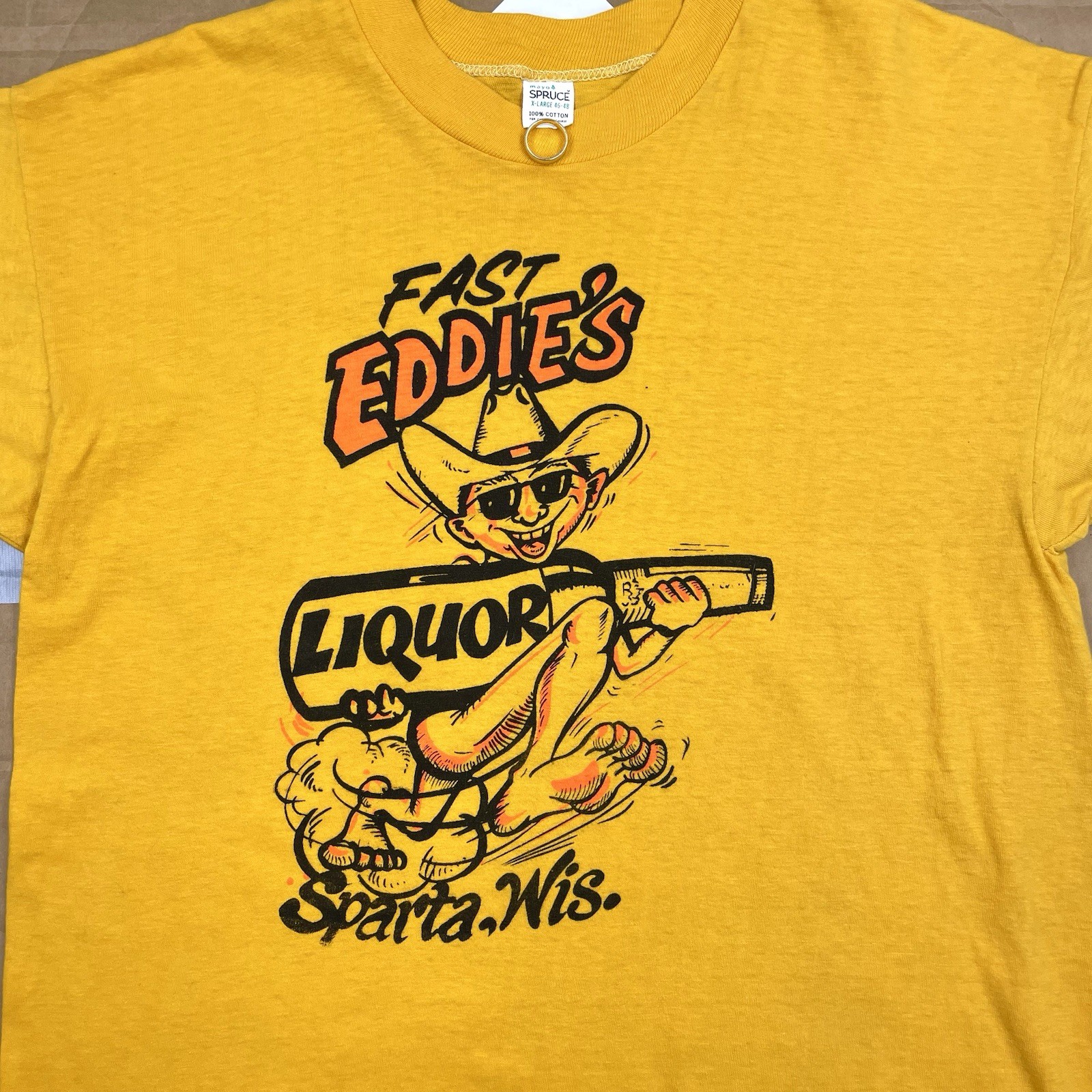VTG 70s /80s Liquor Store 20.75” x 27” Fast Eddie’s Sparta Wis. T Shirt