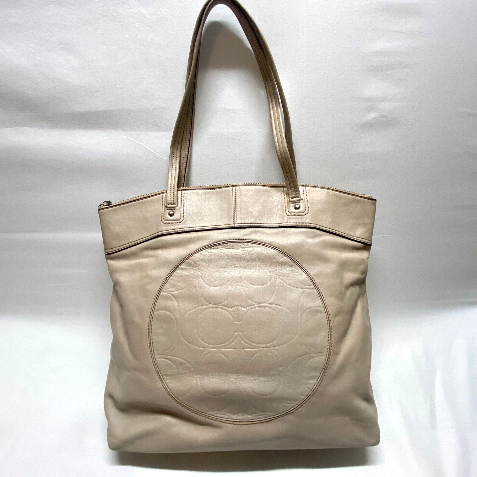Coach Laura Signature Embossed Large Leather Tote F18336 Taupe