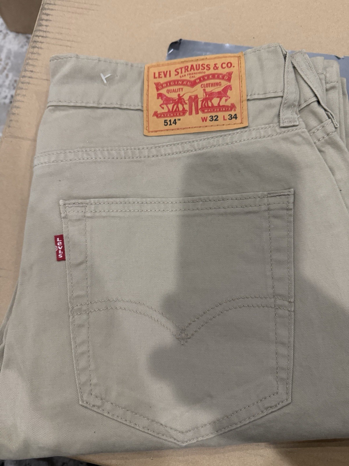 Levi’s Men’s 514 Straight Fit Stretch Jeans, Tan, 34×30 Sits Below Waist