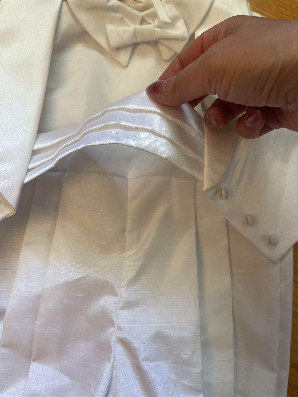 NEW Petit canard Boys Christening Baptism Suit 3 Months White Silk Looking