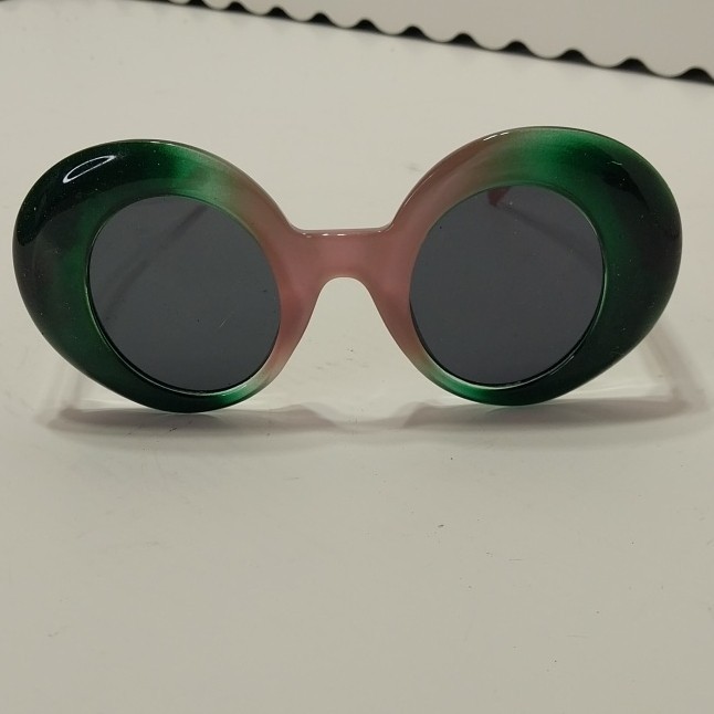 Women’s Round Oversized Sunglasses Green Plastic Frame Gray Tinted Lenses