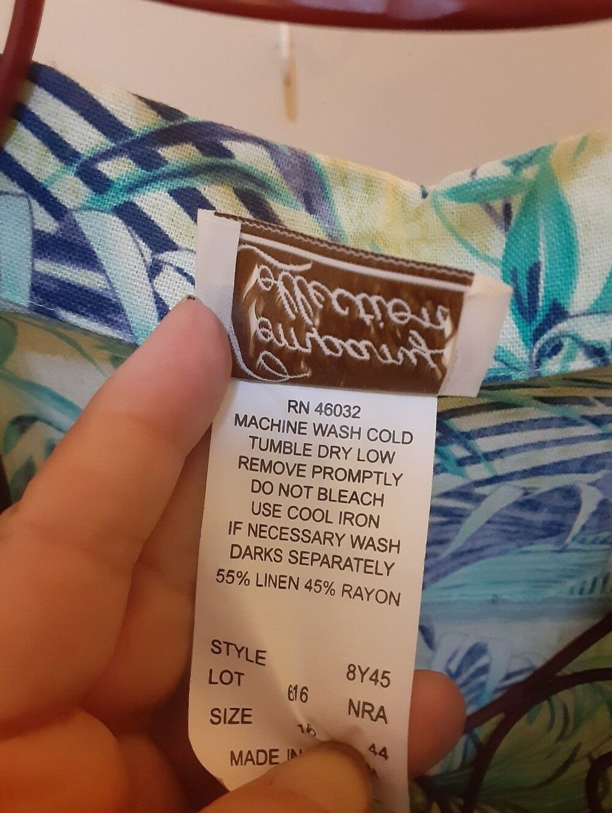 Tropical Print Button-Front Top in Aqua & Navy