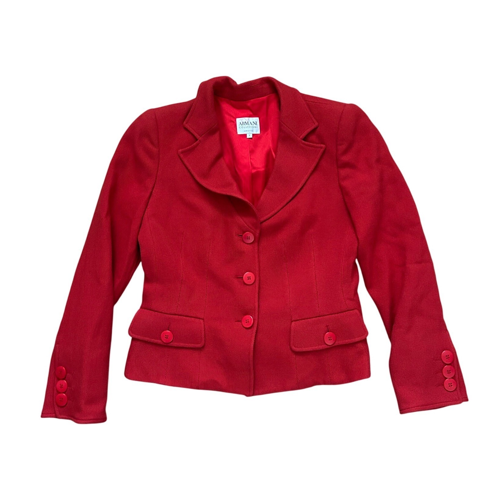 Armani Collezioni Red Virgin Wool Blazer Jacket Size 6 Made in Italy Luxury