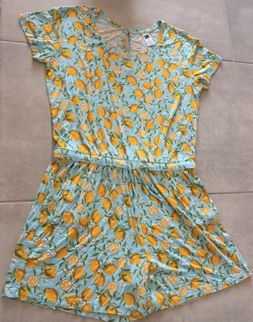 Alex’s Lemonade Stand Lemon Fruit Romper Size L Pockets Stretch Drawstring Waist