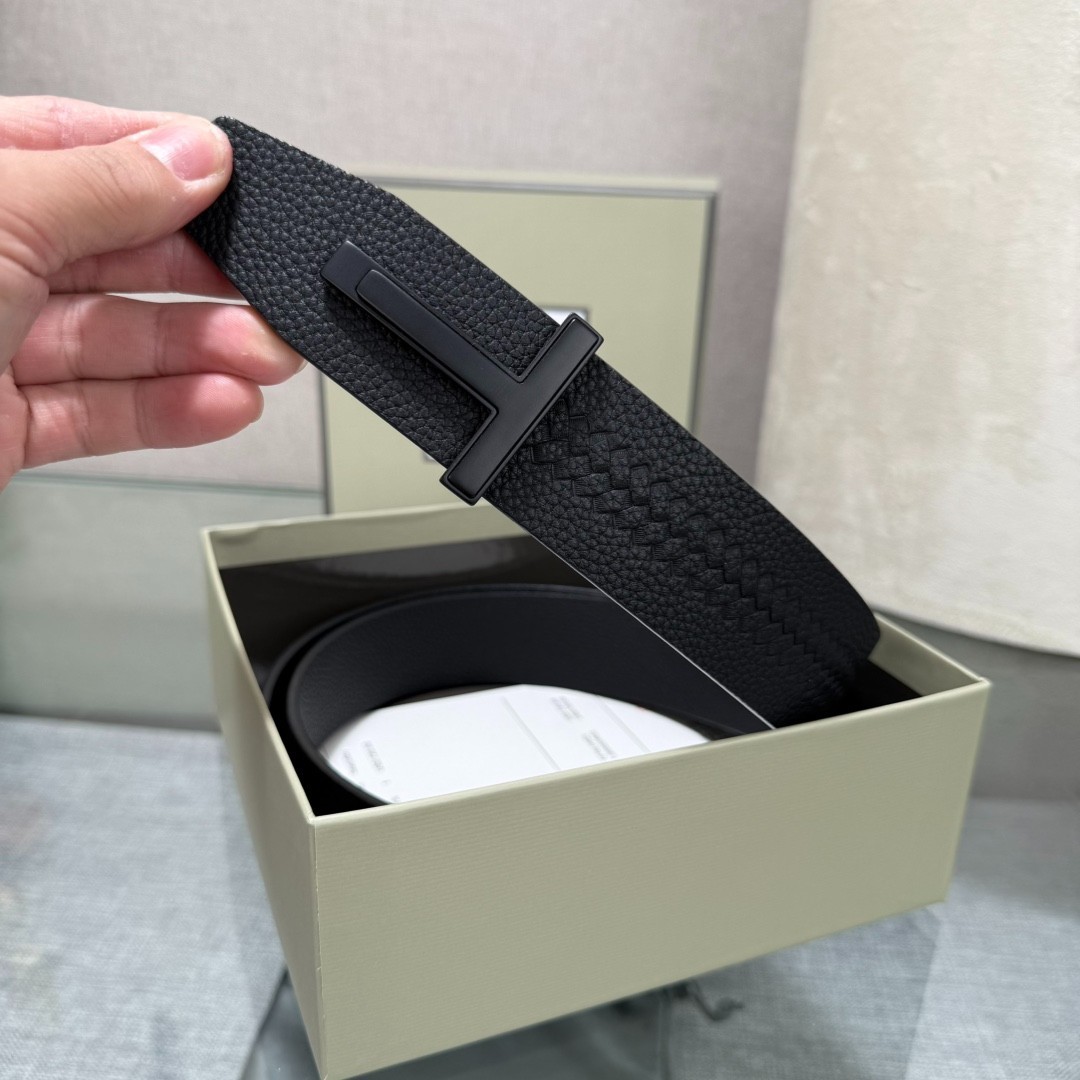 TOM FORD Reversible Black Calfskin Leather 38mm Belt Black Buckle