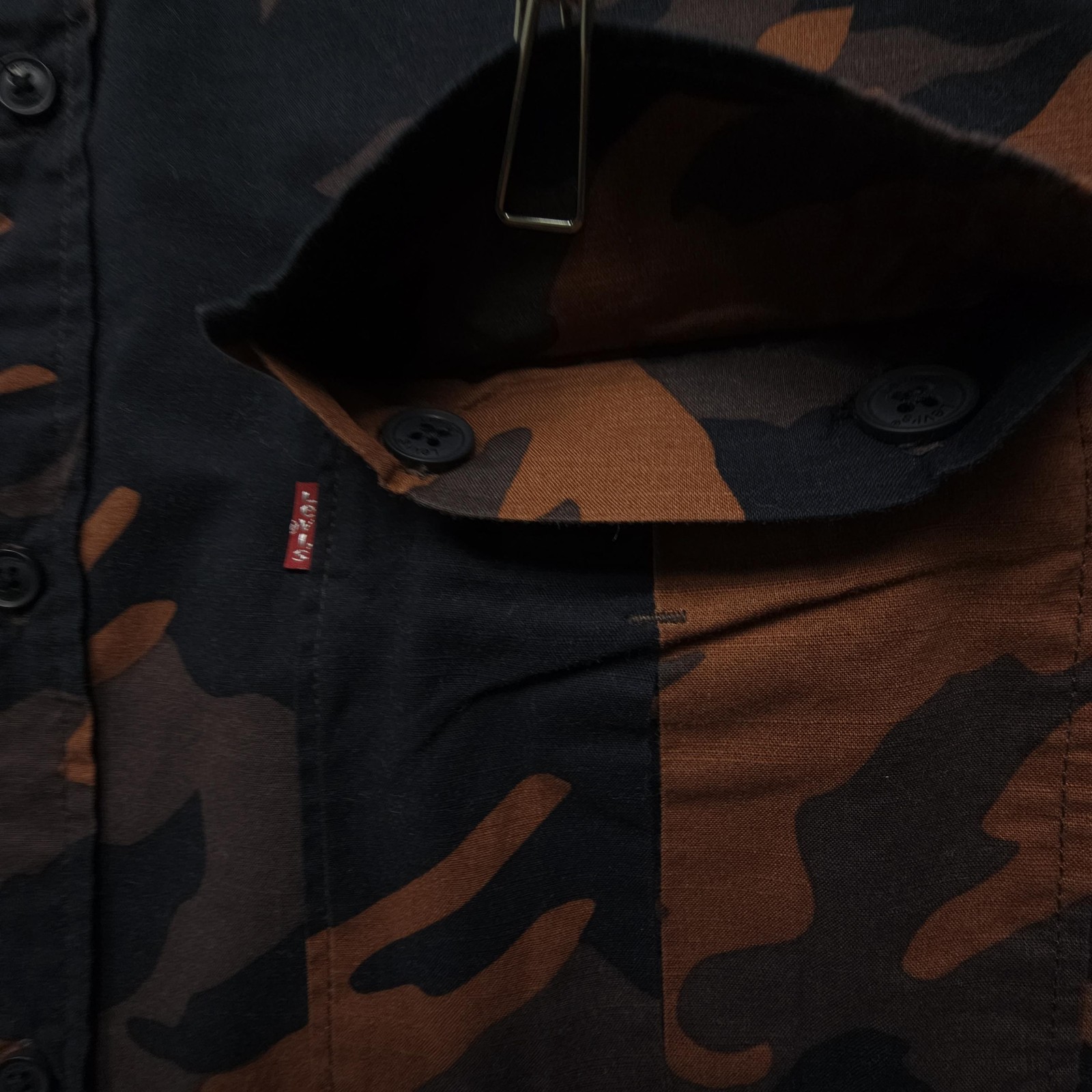 Levis Mens Shirt Large Brown Black Camo Casual Workwear Hide Hunt Outdoors Camp