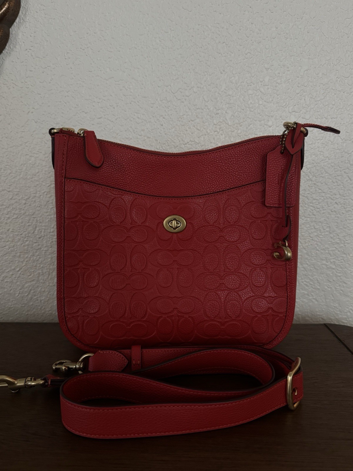 Coach Chaise Crossbody Bag Signature Leather Red CC393