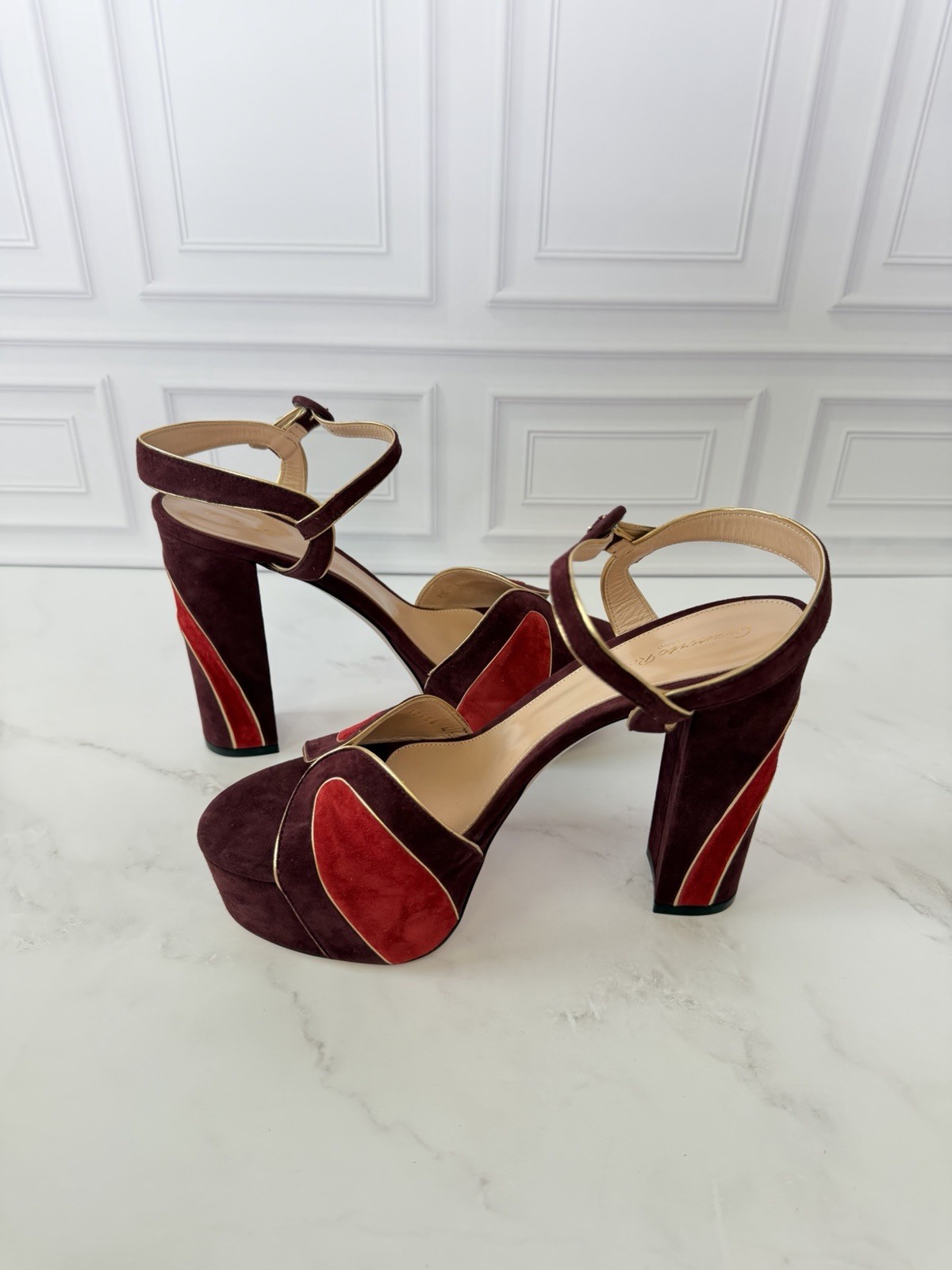 Gianvito Rossi Tamara 125mm Platform Heeled Sandals Burgundy Suede EU 41 NIB