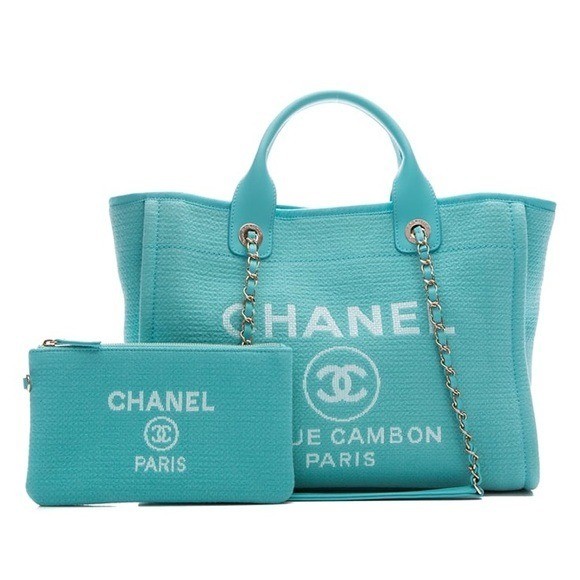 Authentic CHANEL 2025 Deauville Large Turquoise blue with pouch