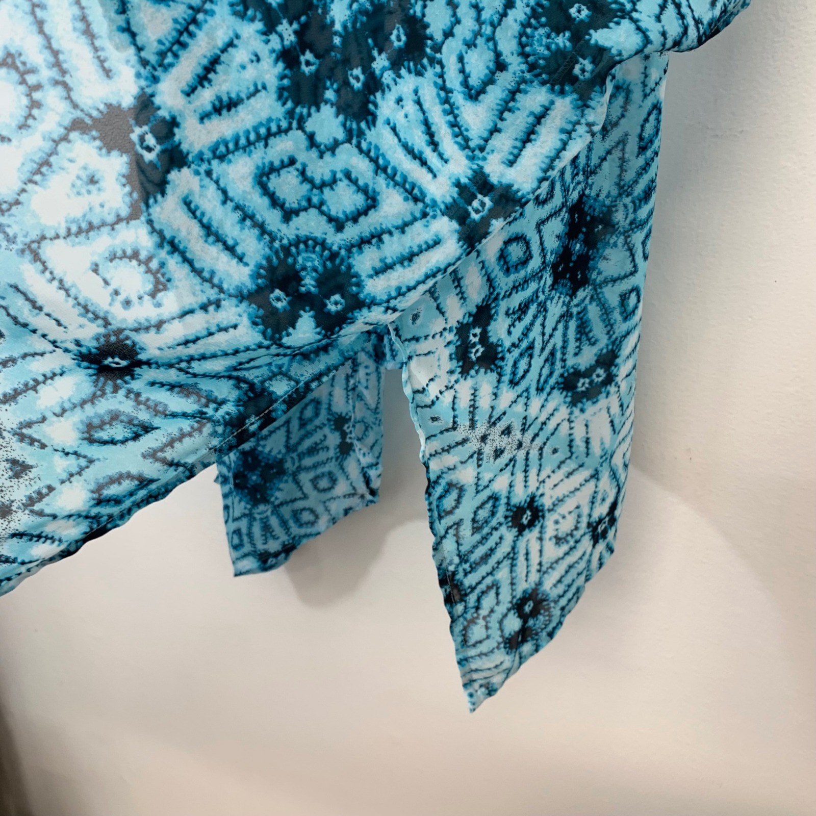 Ocean Pacific Open Kimono Cardigan Cover Up Blue Geometric Print Aqua Medium