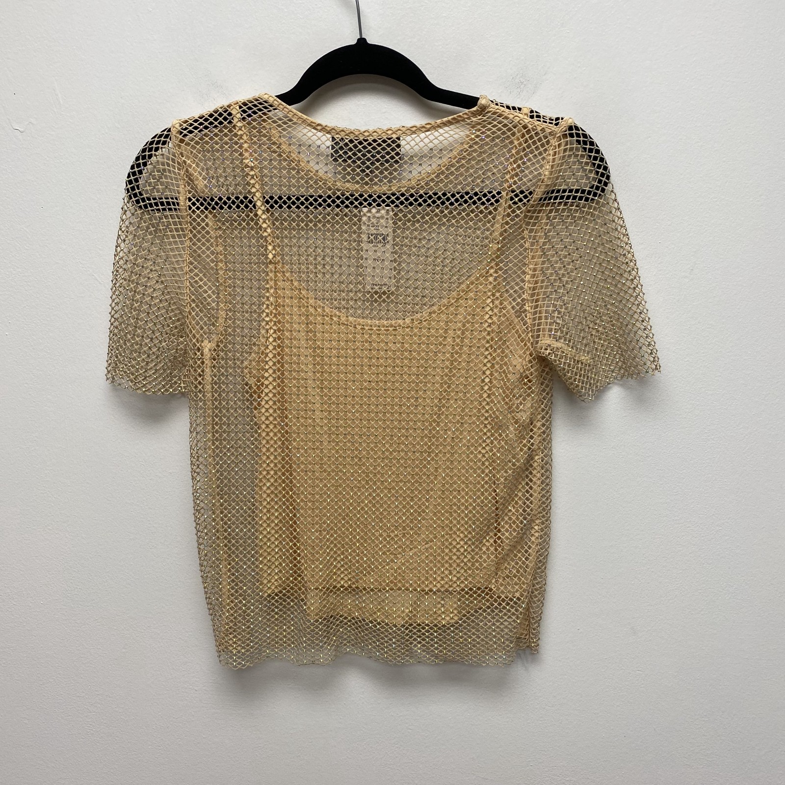 Anthropologie Sunday in Brooklyn Rhinestone Mesh Top Women Beige Sand XS $98 New