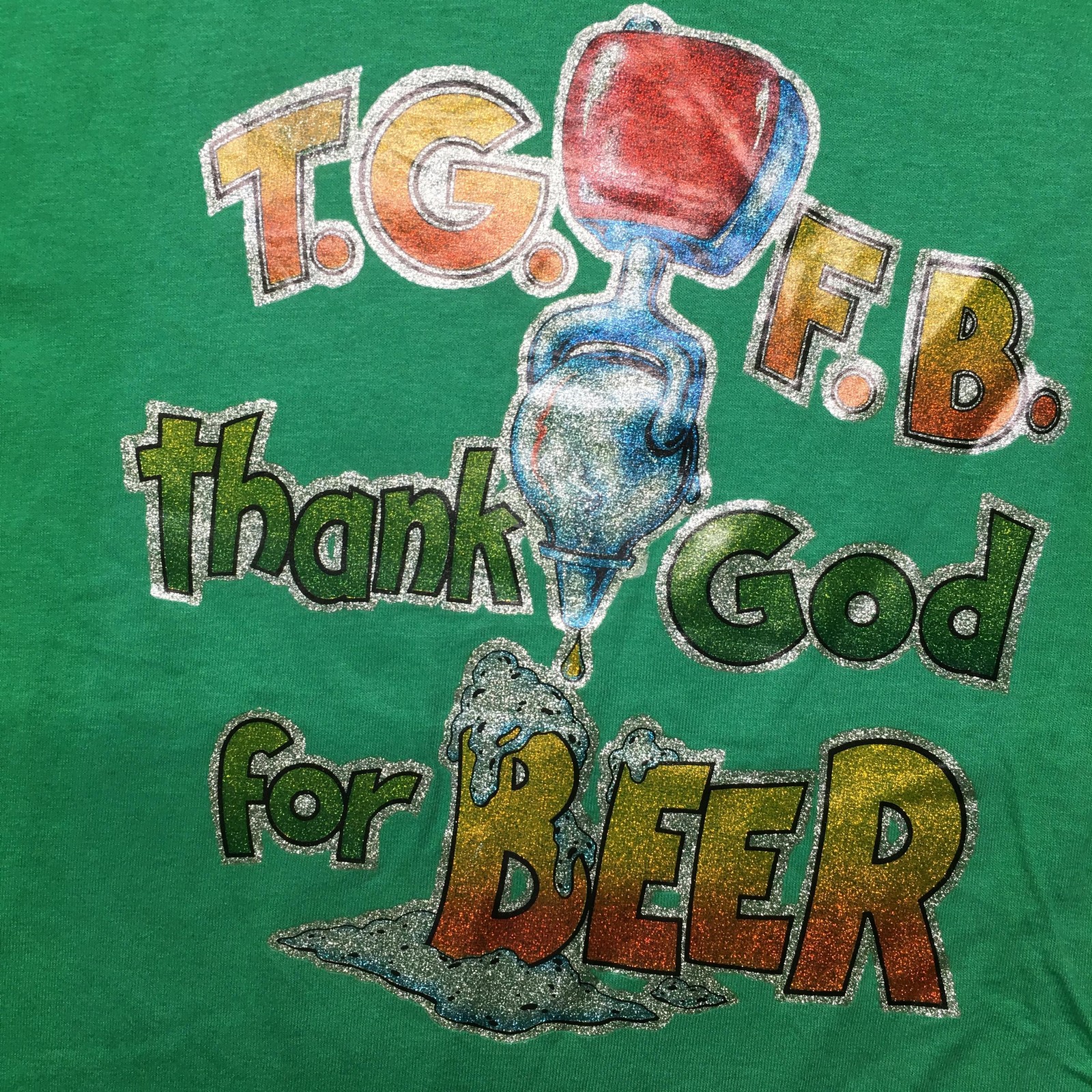 Vintage 80s Screen Stars Shirt Mens L/XL Green Thank God For Beer Tee USA