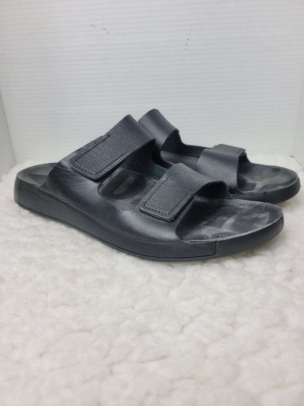 Ecco 2nd Cozmo Sandals Men’s Size 13 Black Leather Double Strap Comfort Slide
