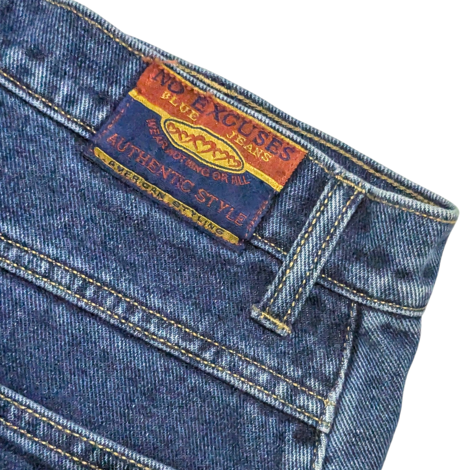 Vintage 90s NO EXCUSES High Rise Jean Shorts 13/14 (32×3) Blue Denim Raw Hem NWT