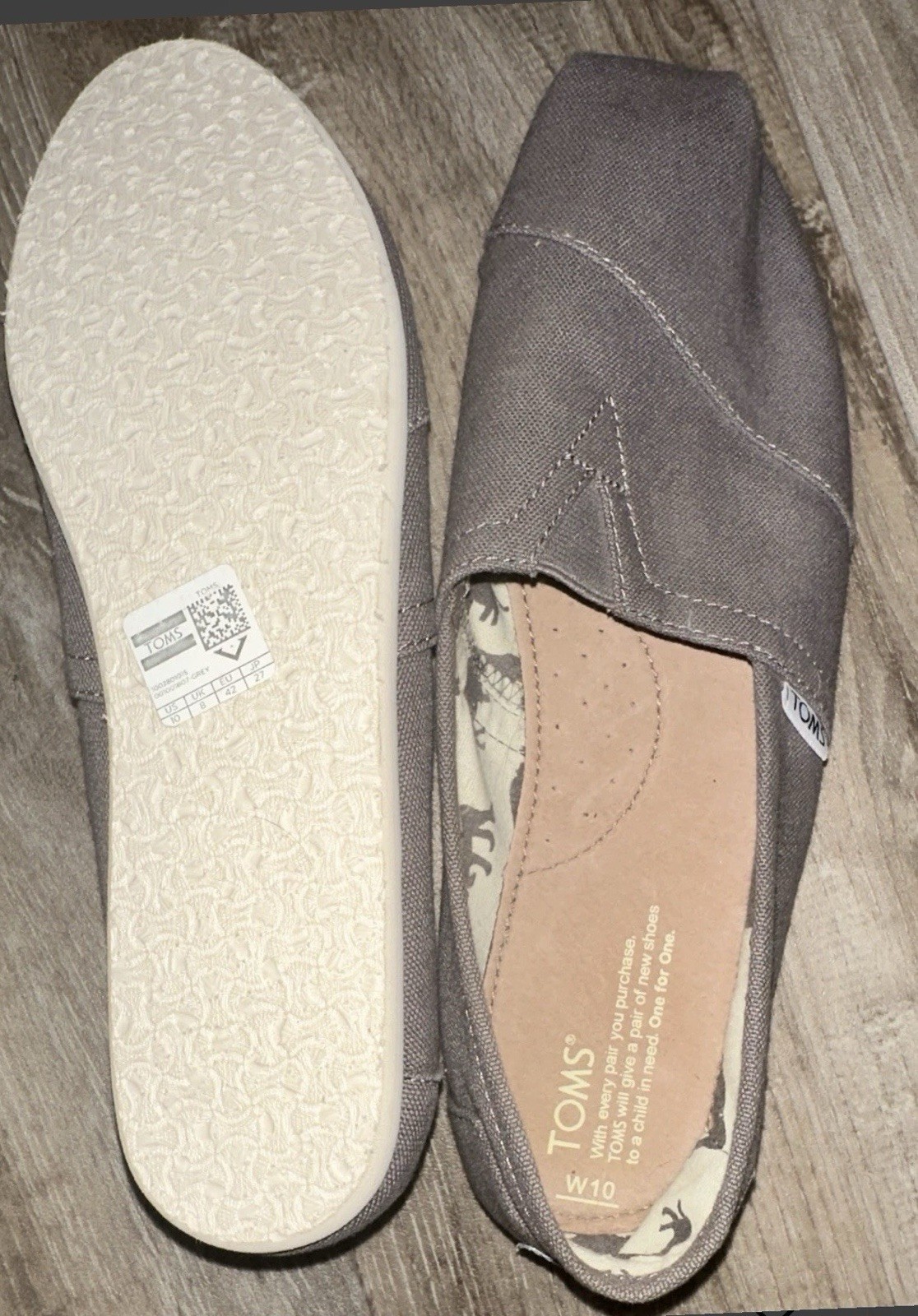 TOMS Alpargata Women’s Gray Canvas Slip-On Flats US 10 Almond Toe