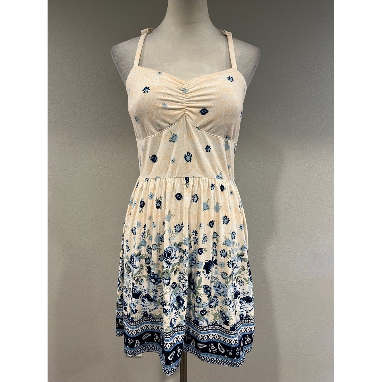 Cream Floral Sundress with straps size juniors large