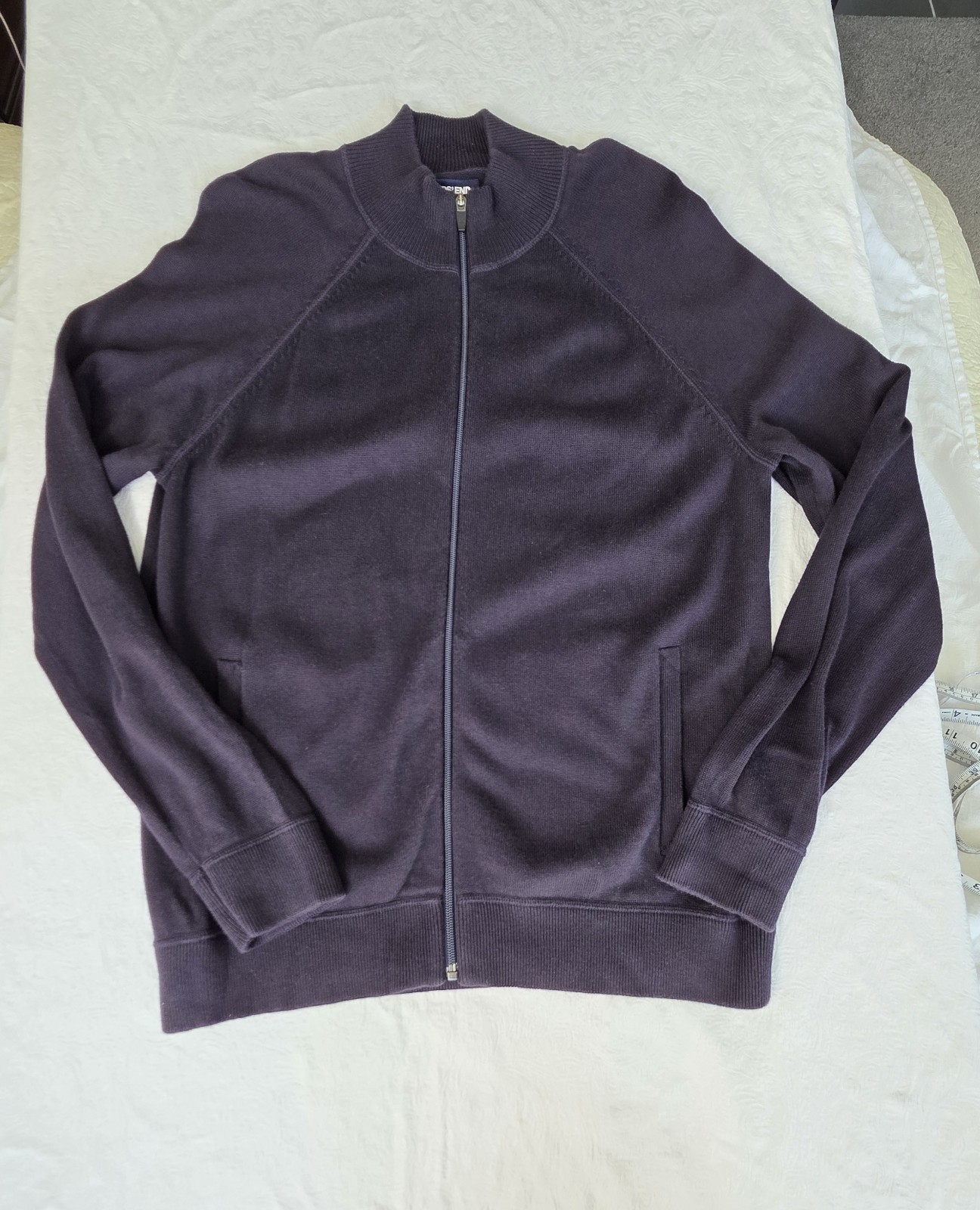 Lands End Dark Navy Full Zip Cardigan Sweater With Raglan Sleeves And Pockets 10
