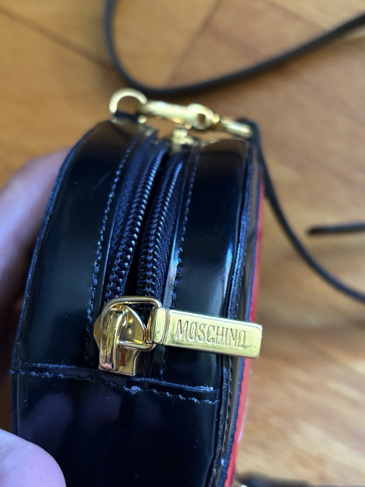 Moschino Redwall Black Red Heart Crossbody Purse