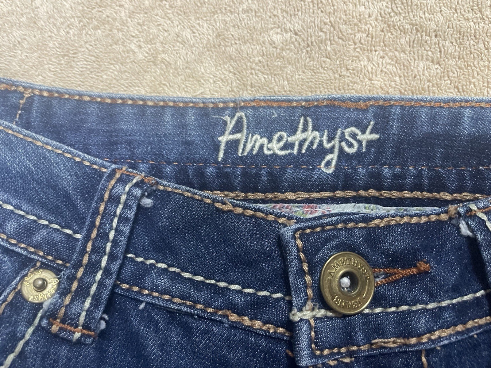 Amethyst Jeans Womans Size 7 Dark Wash Sequins Embellished Distressed