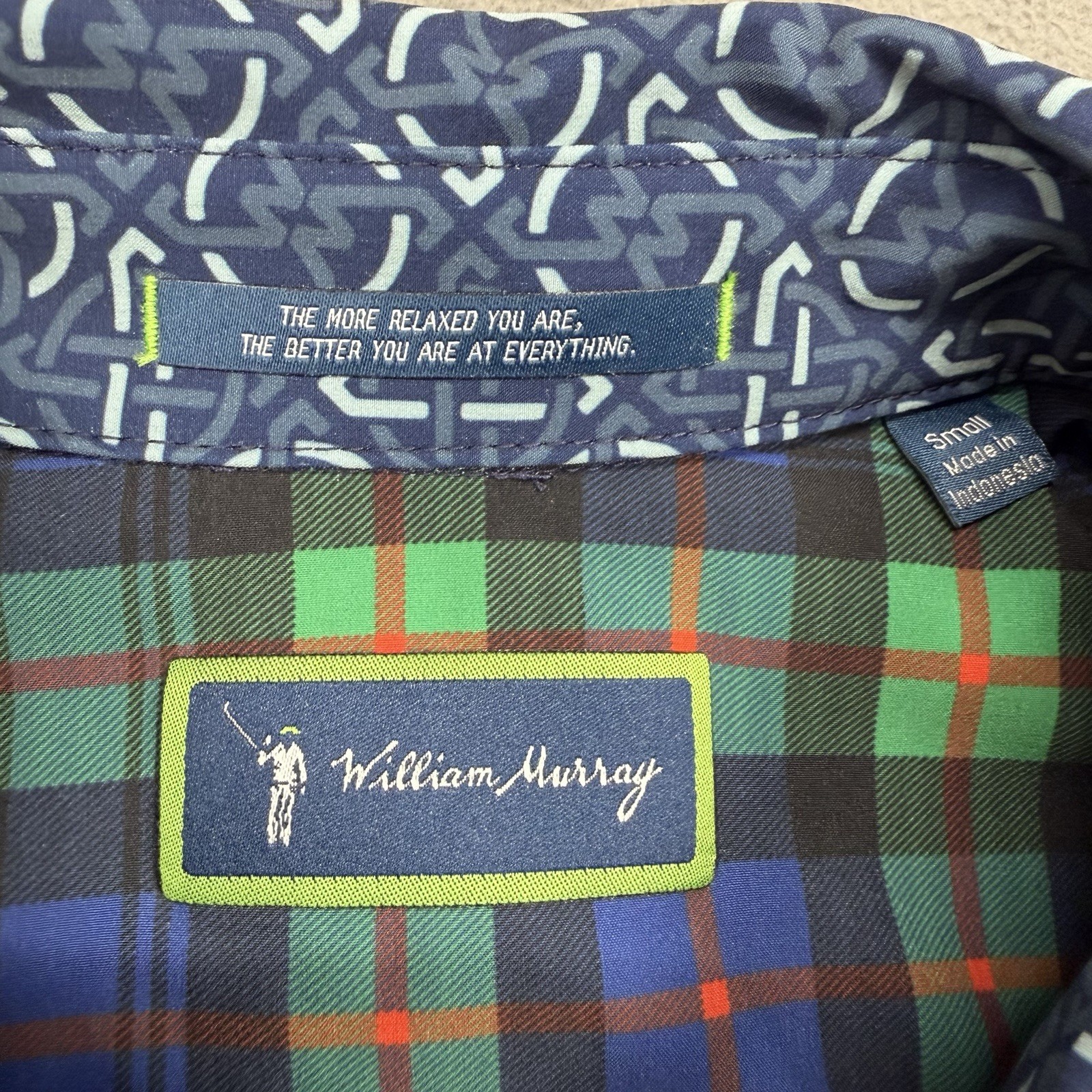 William Murray Golf Long Sleeve Mens Small Blue Geometric Flip Cuff Stretch NWT