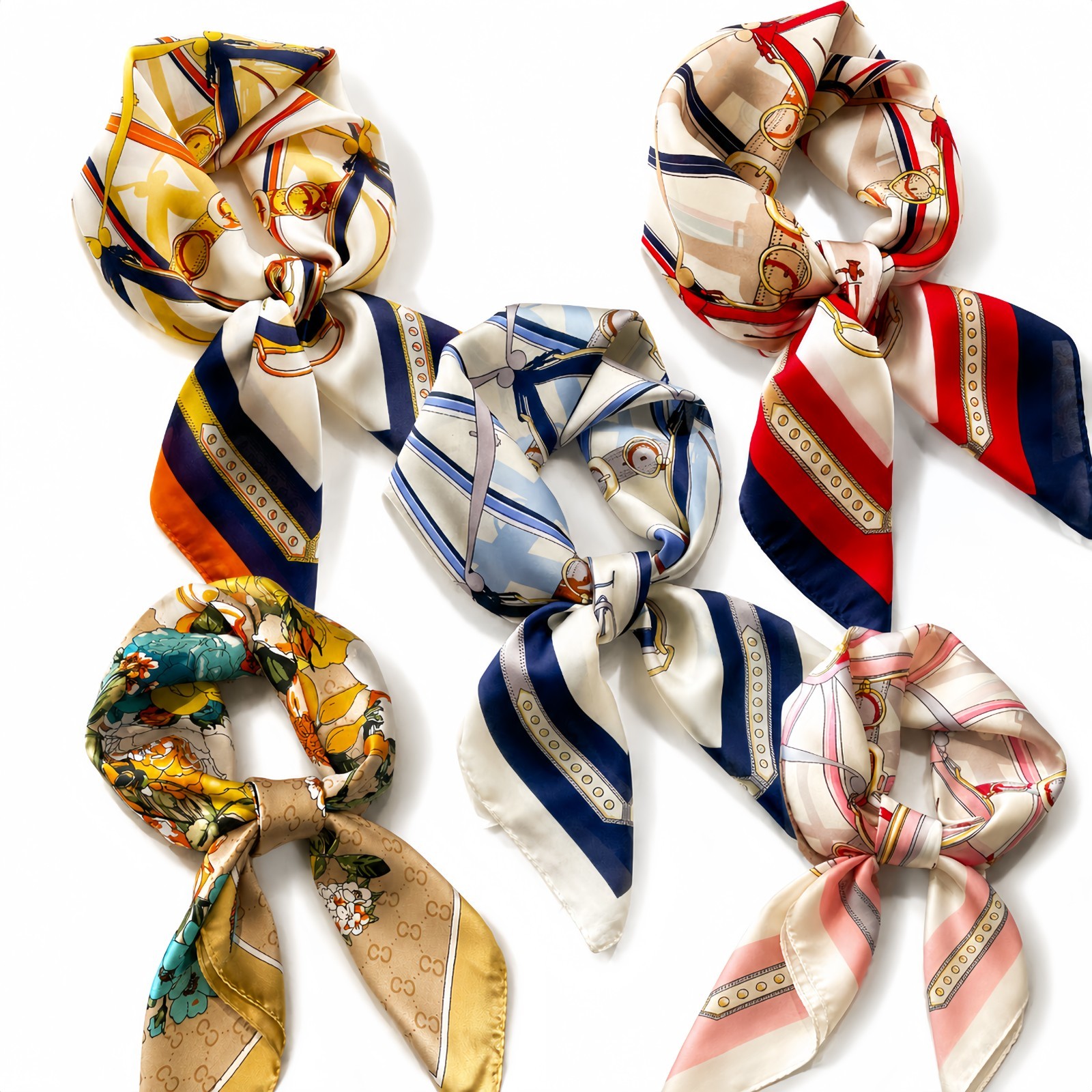 5-Pack Silk Like Satin Square Scarf 70x70cm, Floral Head Neck Hair Scarf
