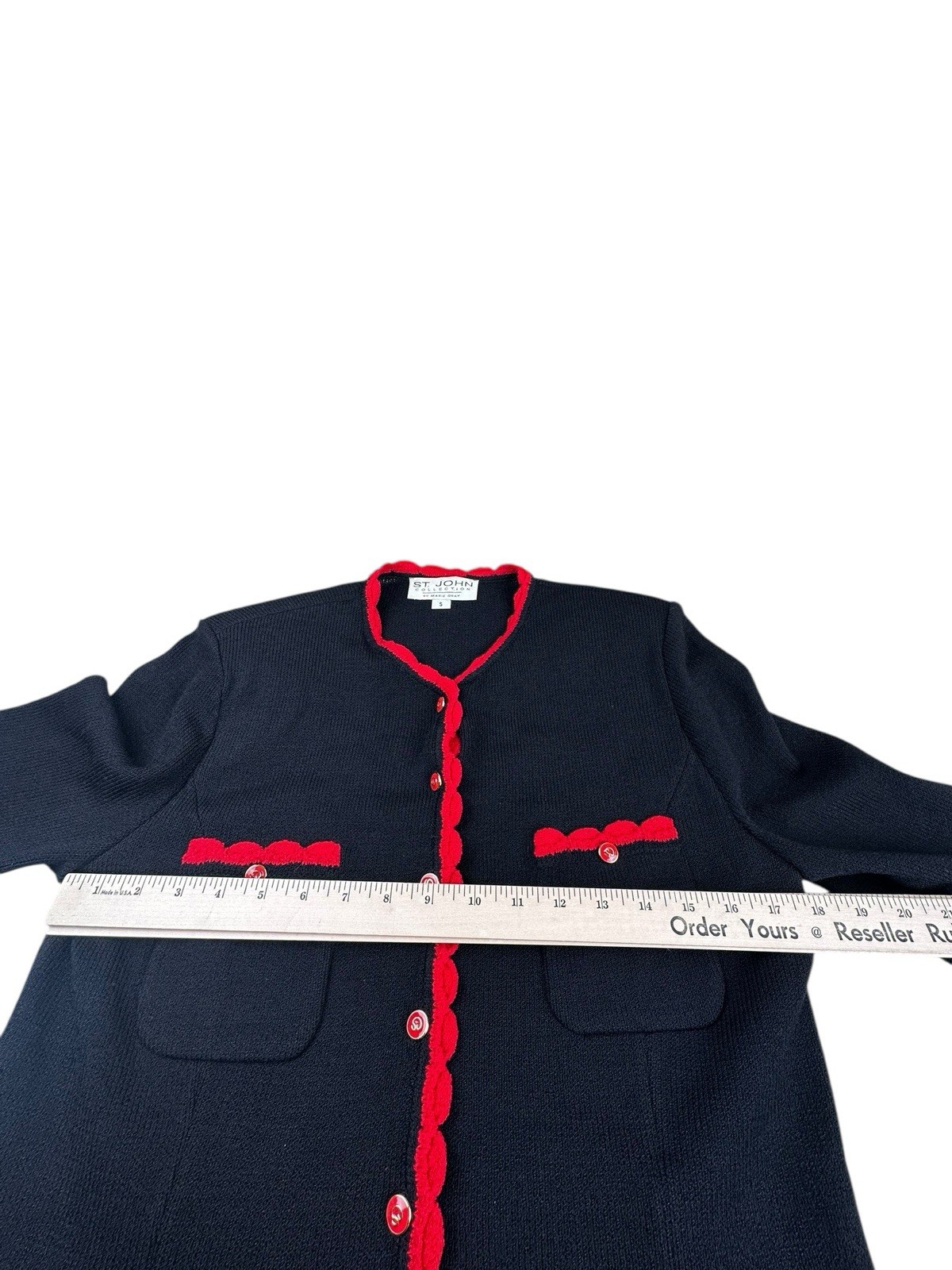 St. John Collection Black Knit Jacket Red Trim Santana Knit Women’s Small