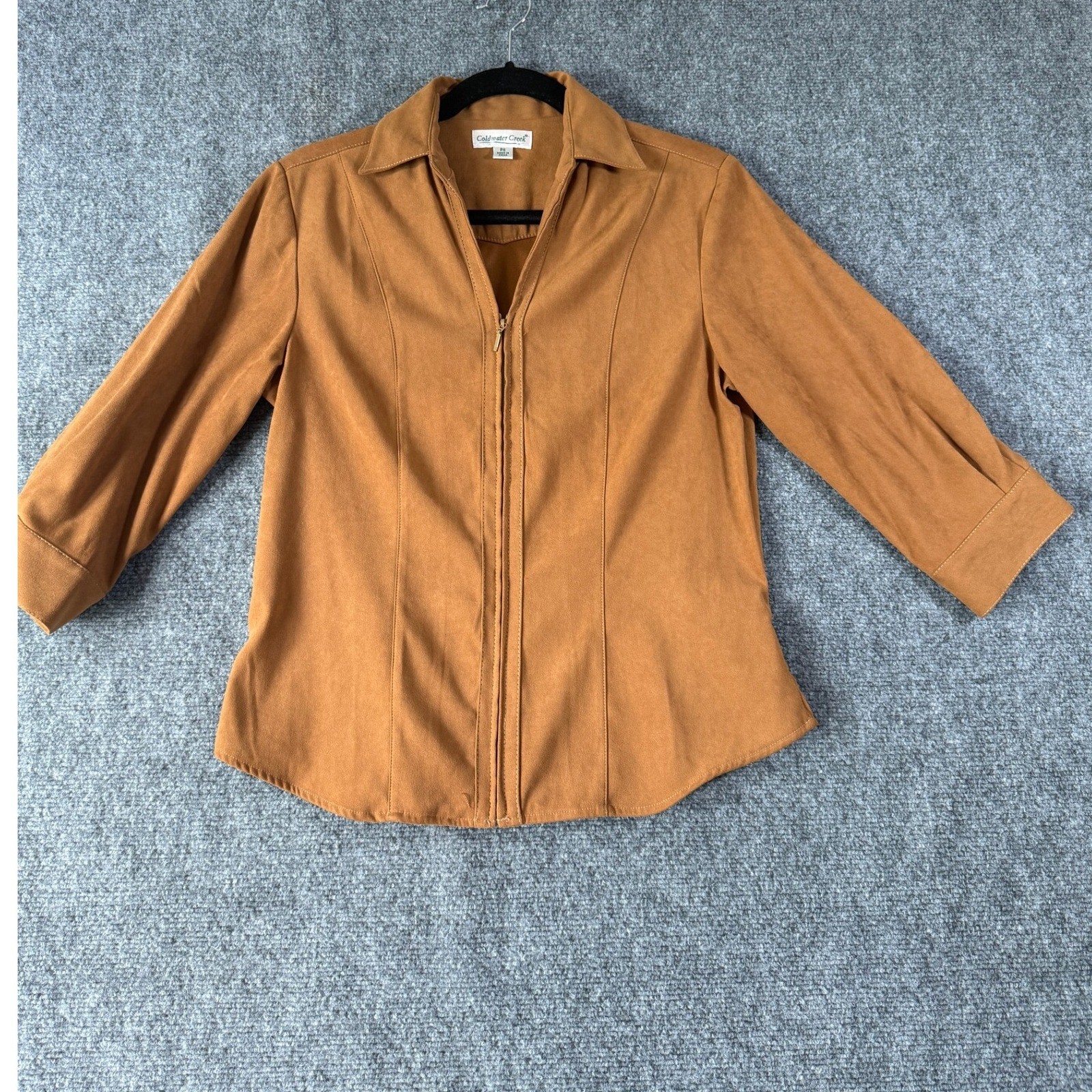 Coldwater Creek Faux Suede Bronze Collared Zip Up Jacket, Petite Small, PS