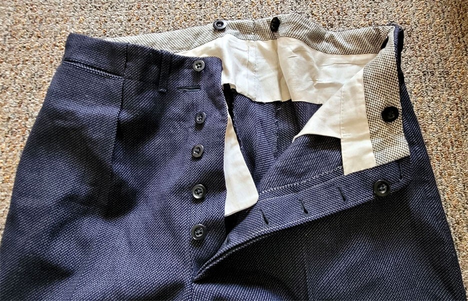 1930’s German Button Fly Wool Pants. Salt & Pepper. Amazing Fabric.