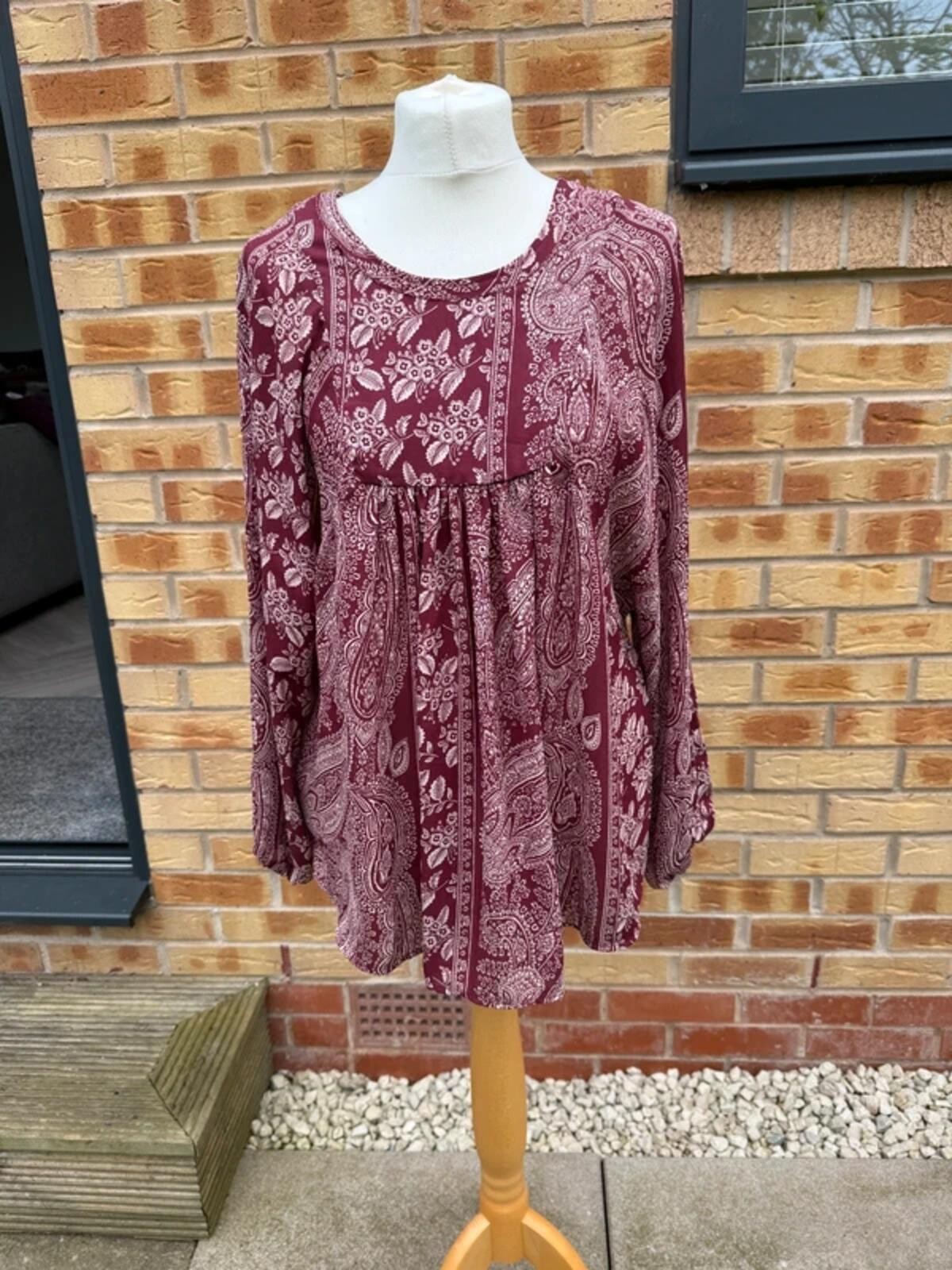 MNG Mango Paisley Boho Blouse · UK 12 · Burgundy Floral Top · Bohemian Festival