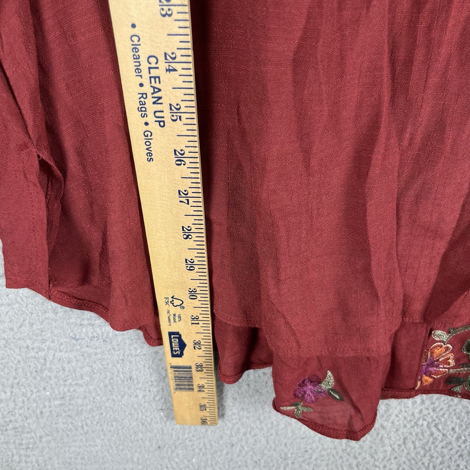 NEW Fig and Flower Blouse Womens 3X Burgundy Embroidered Floral Button Up Top