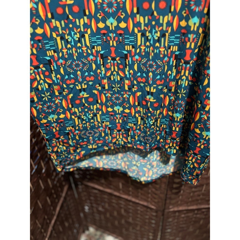 LuLaRoe Irma Tunic Top Shirt Medium M Abstract Print Teal Blue Orange