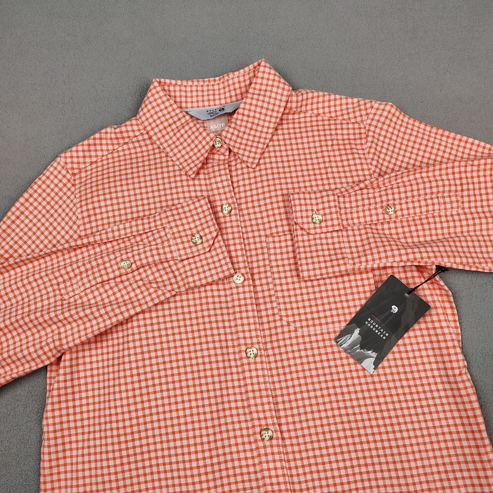 New Mountain Hardware Hiking Long Sleeve Shirt Women XS Coral Gingham Check $85
