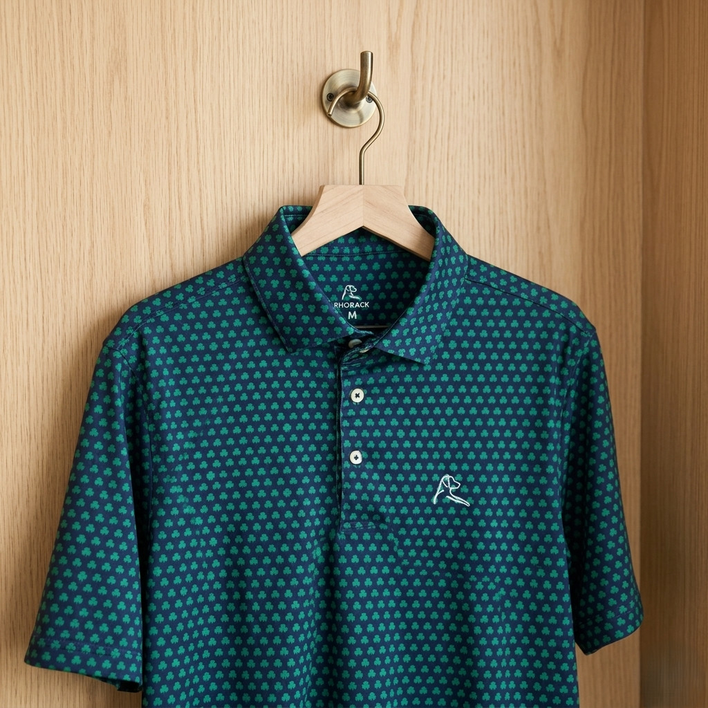 SALE🛍️ Rhoback Four Leaf Polo Men Admiral Navy Breathable, Moisture-wicking