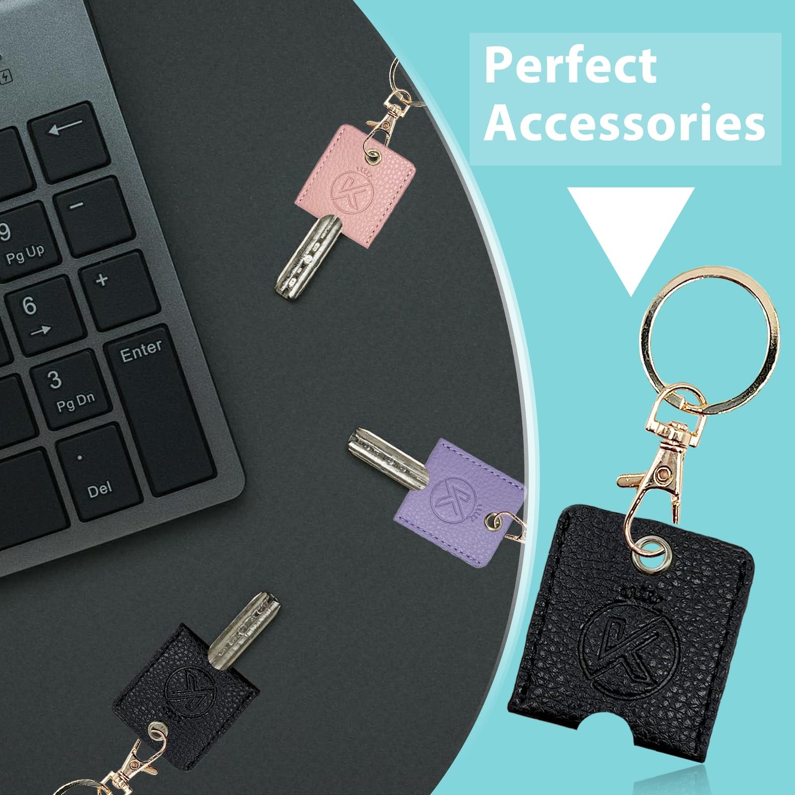 KRSURERICHER Universal Leather Key Sleeve, Covers, 3pcs One Size, Black