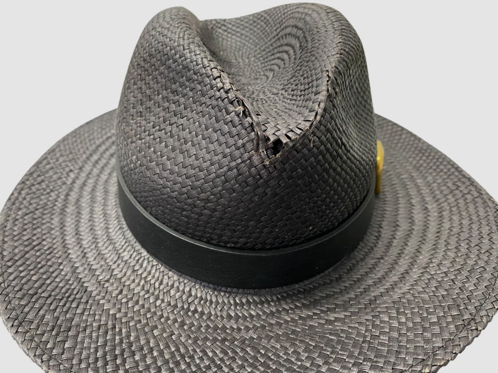 Valentino Women’s Black Straw Leather Band VLOGO Fedora Hat Size M