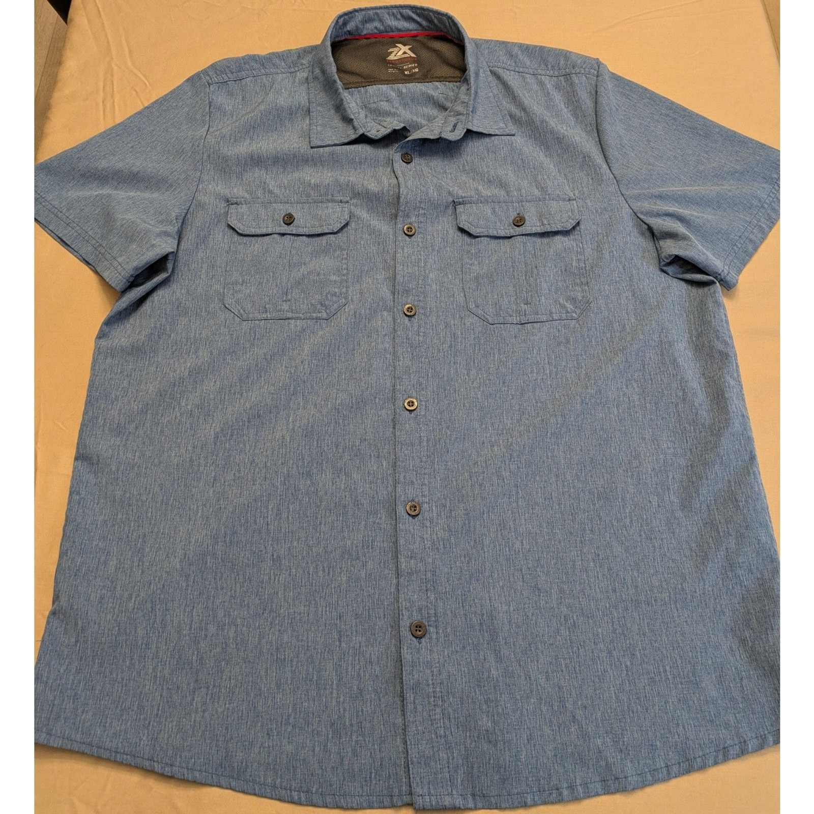 Zeroxposur Blue Short Sleeve Performance Button Up Athletic Shirt Men’s XL