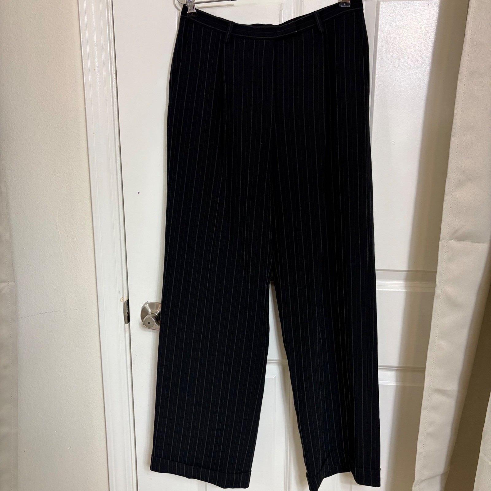 Ann Taylor Petites Navy Pinstripe Wide Leg Cuffed Dress Pants 6P NWT 18837605