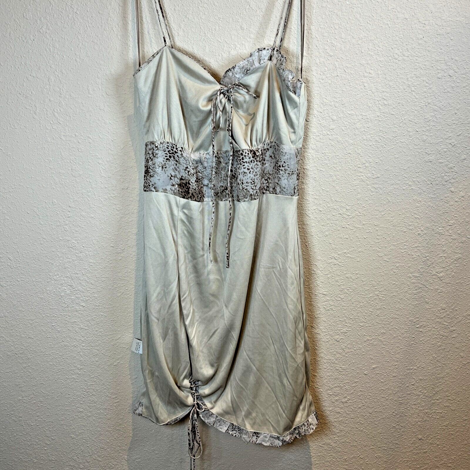 Lioness Under the Same Sun Womens M Animal Print Mini Scrunch Ruffle Dress NWT