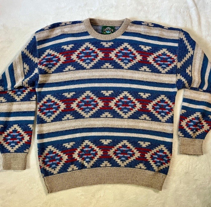 Vintage 1990s Jantzen Aztec Pattern Knitted Crewneck Sweater Mens XL