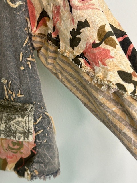 #1396 A Rare Bird Chambray Knotted Floral Mixed Shabby Chic Shirt/Jacket NWT