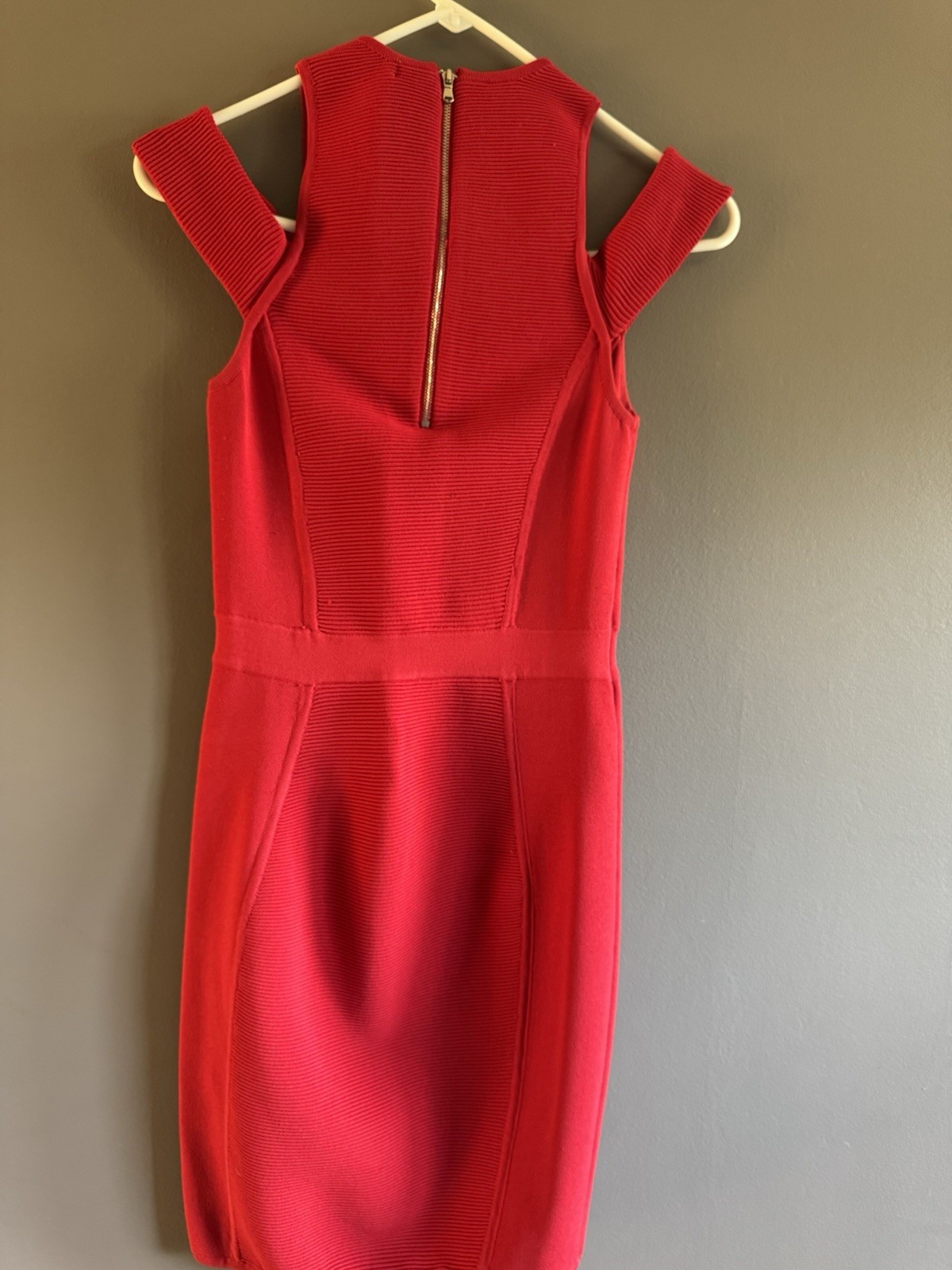 Parker XS Red Solid Knit Crew Neck Cold Shoulder Sheath Bodycon Mini Dress