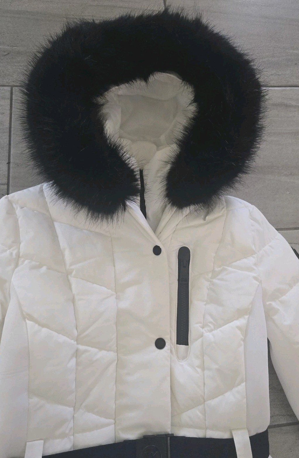 Michael Kors Women’s Belted Hooded Puffer Coat Faux Fur Trim Size S Retail $300