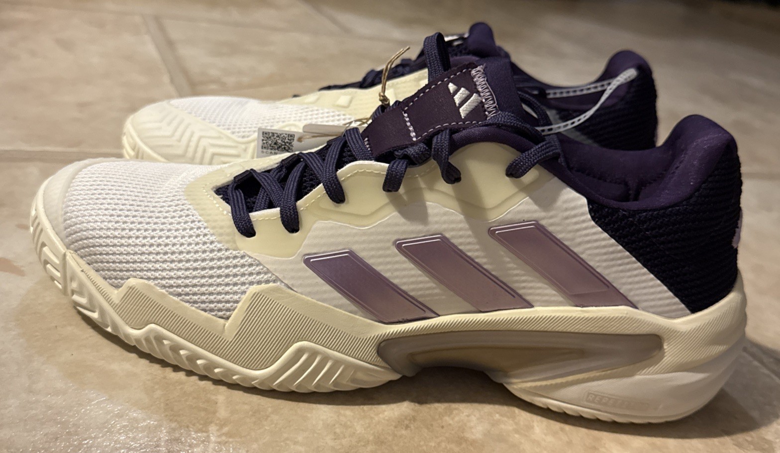 Adidas Barricade 13 Tennis Shoes Womens size 10, Mens size 9 White/Plum