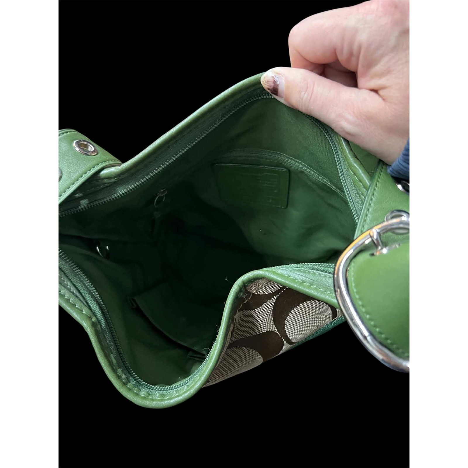Coach Vintage Signature Canvas Green Leather Stripe Bucket Bag F13362 26-05-14