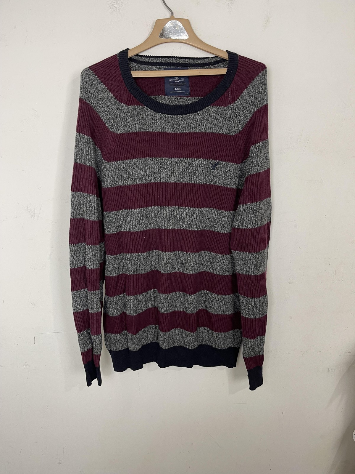American Eagle Sweater Men Large Striped Academia School Crewneck Rugby Pullover