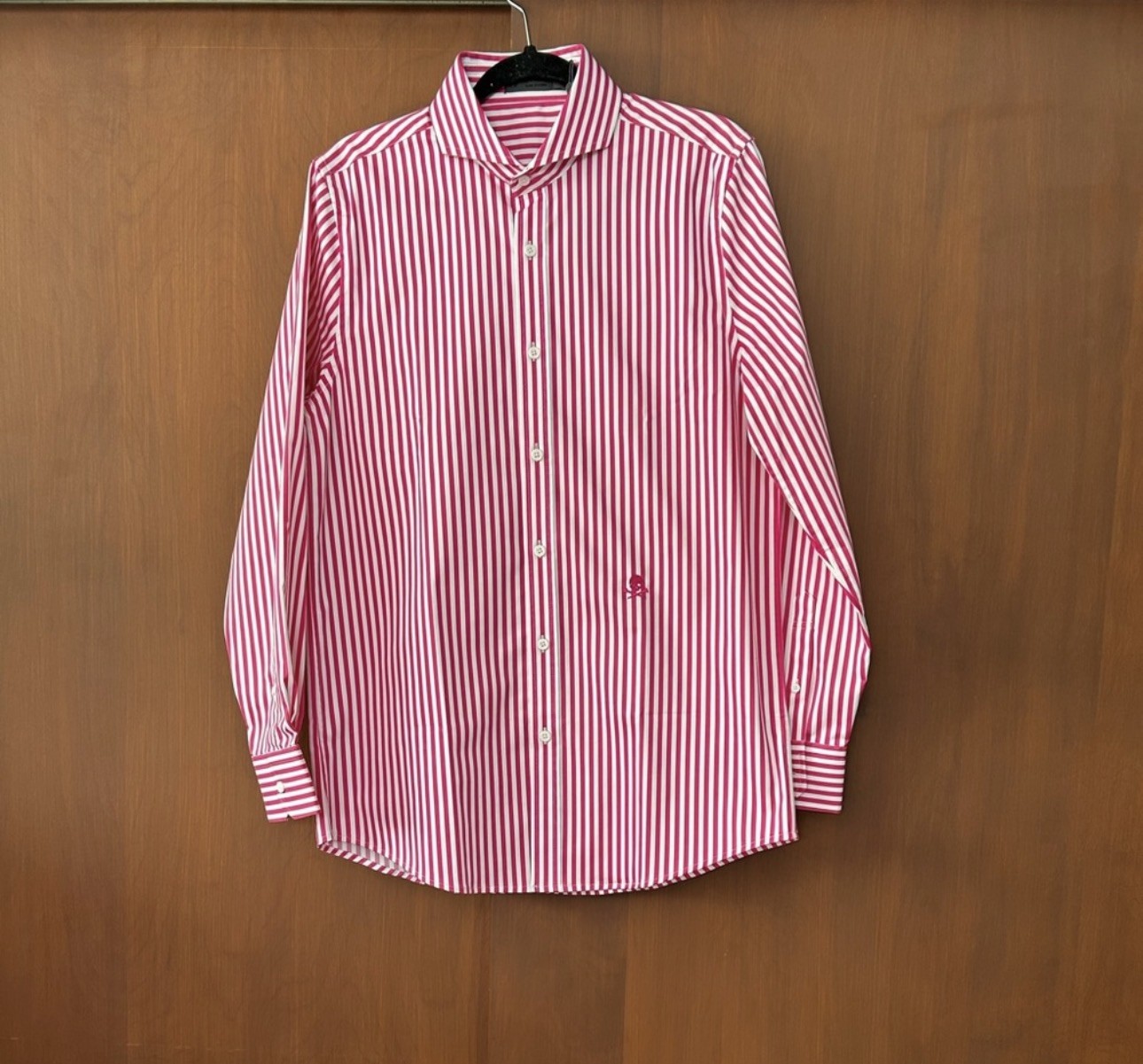 G/Fore Long Sleeve Button Down Dress Shirt Mens L Pink White Striped MSRP $185