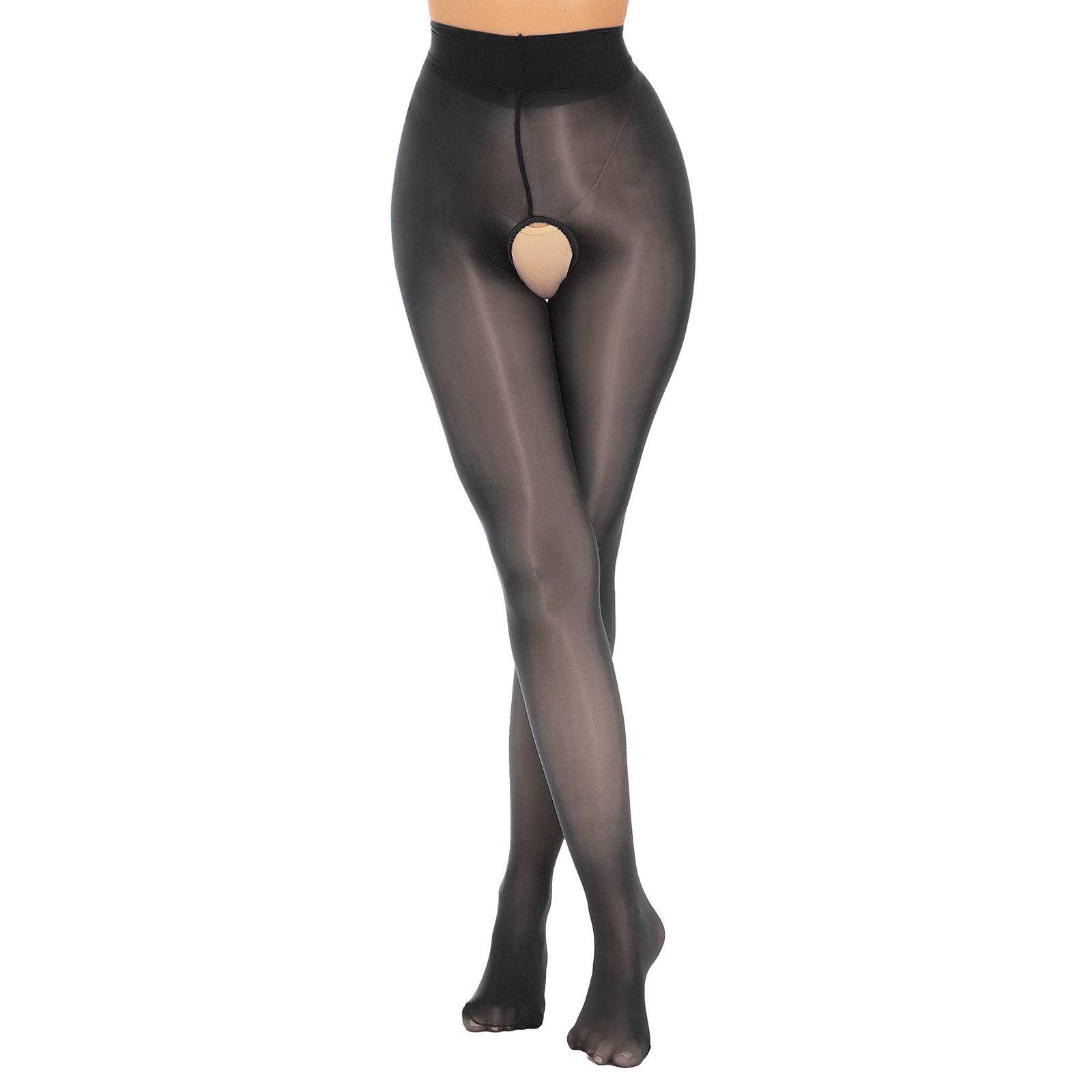 Women See Through Pantyhose Thigh High Silky Stockings Sheer Open Crotch Tights
